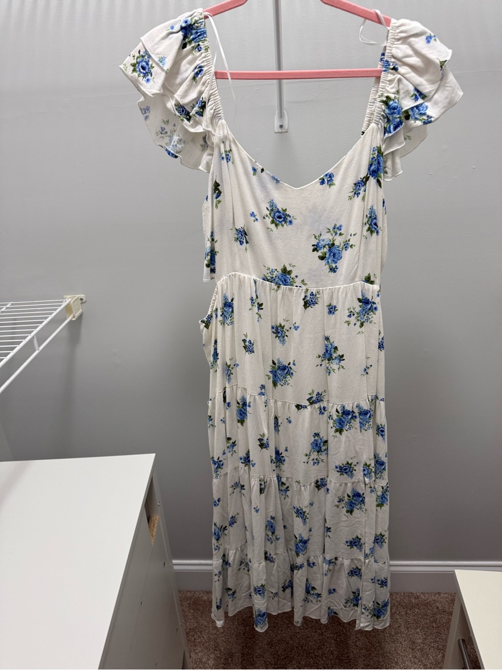 ARULA Ivory Dress with Blue and Green Floral Print